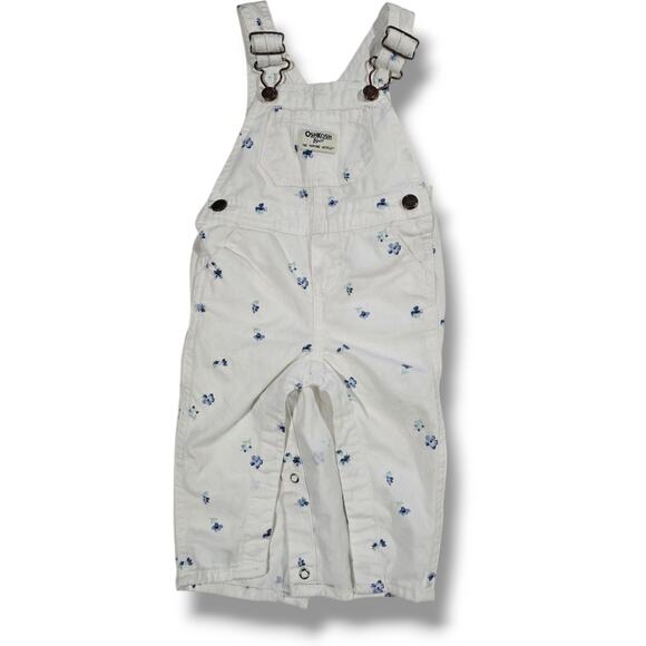 OshKosh B’gosh Baby Girls White Floral Overalls Snap Bottom – 9 Months - Picture 1 of 8